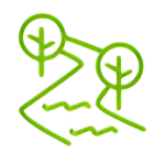 icono rio y árboles